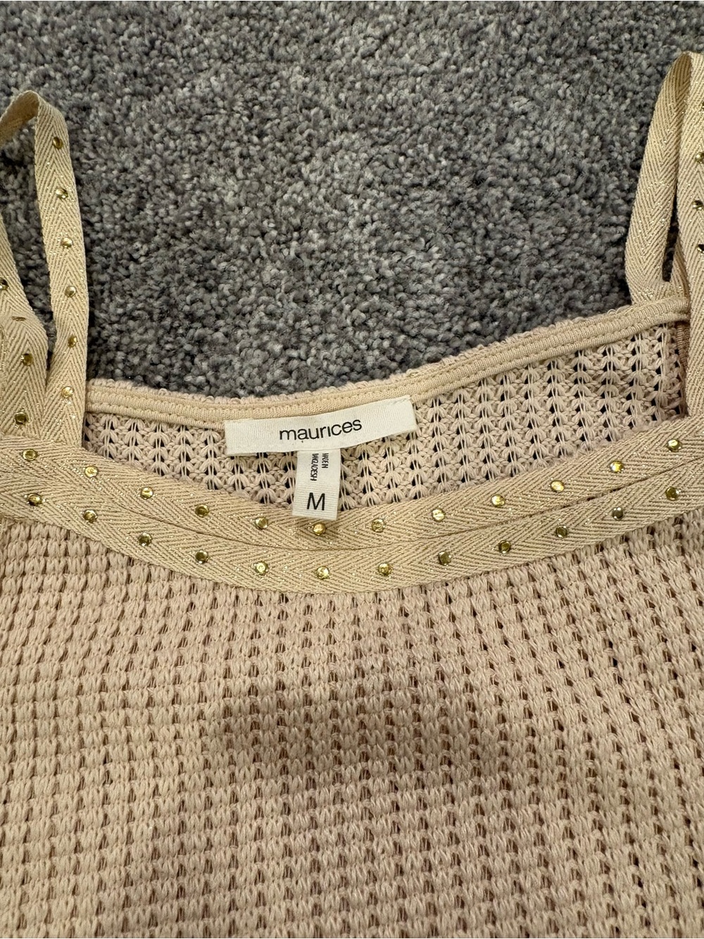 Maurices Neutral Knit Tank with Gold Stud Accents